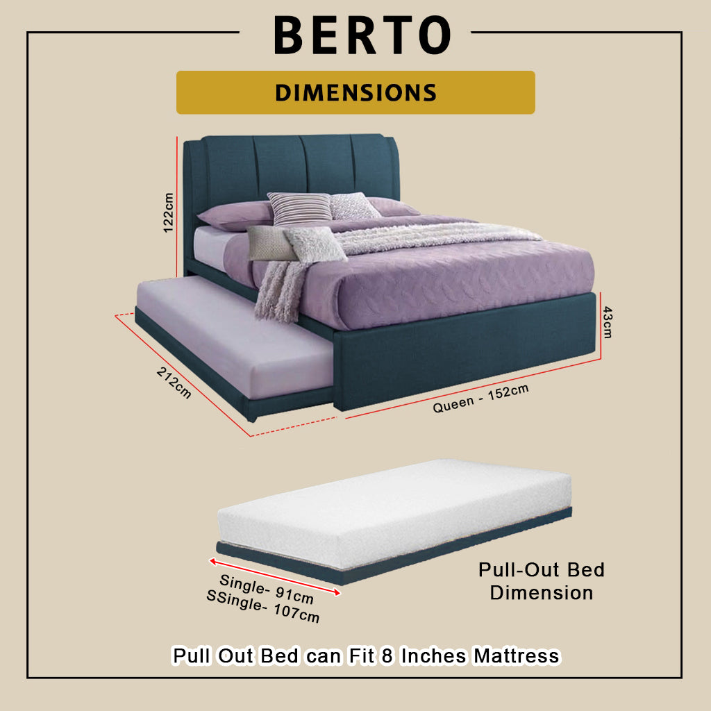 Berto Queen Size Pull-Out Bedframe PetFriendly Fabric Option