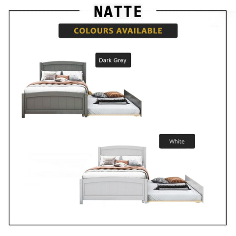 Image of Natte Solid Rubberwood Bed Frame Single, Super Single w/ Pull-Out Option