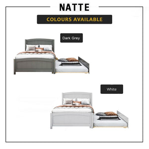 Natte Solid Rubberwood Bed Frame Single, Super Single w/ Pull-Out Option