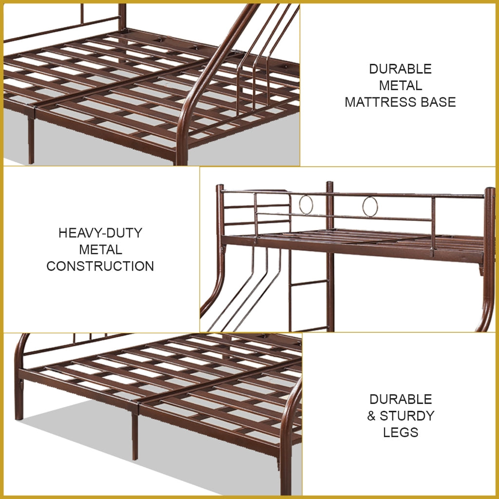 Tommy Queen+Single Size Metal Bunk Bed Frame in Copper Colour - w/ Mattress Option