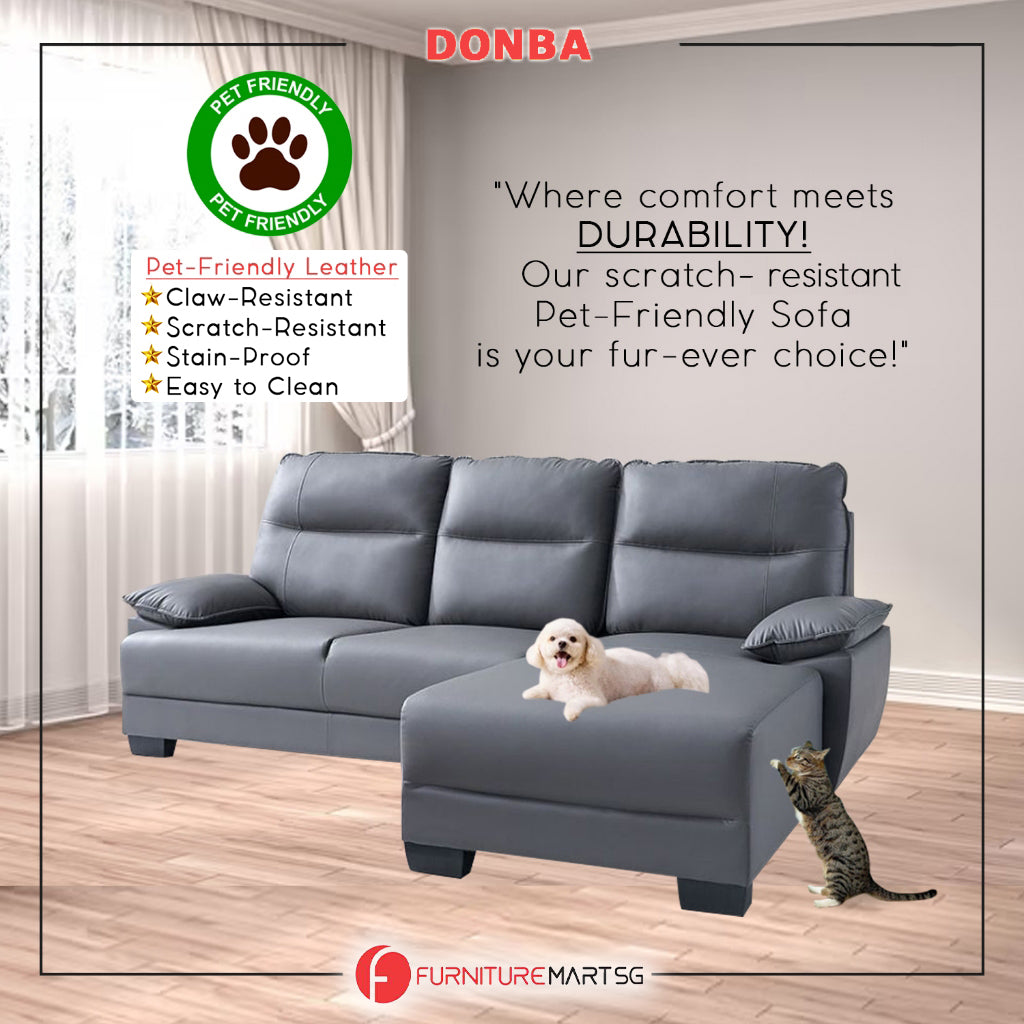 Donba Left/Right L-Shaped Sofa Pet-Friendly Leather Scratch-Resistant  & Claw-Resistant in Grey Colour