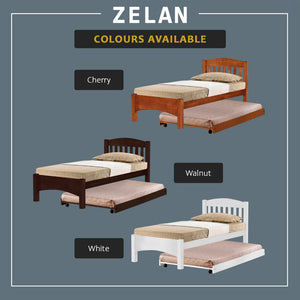 Zelan Pull-Out Bed Single, Super Single Solid Rubberwood Bed Frame w/ Mattress Option