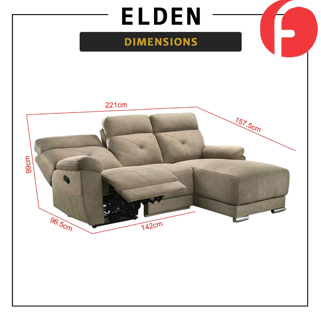 Elden Recliner L-Shaped Sofa in 47 Colour - w/ PetFriendly Fabric/Leather