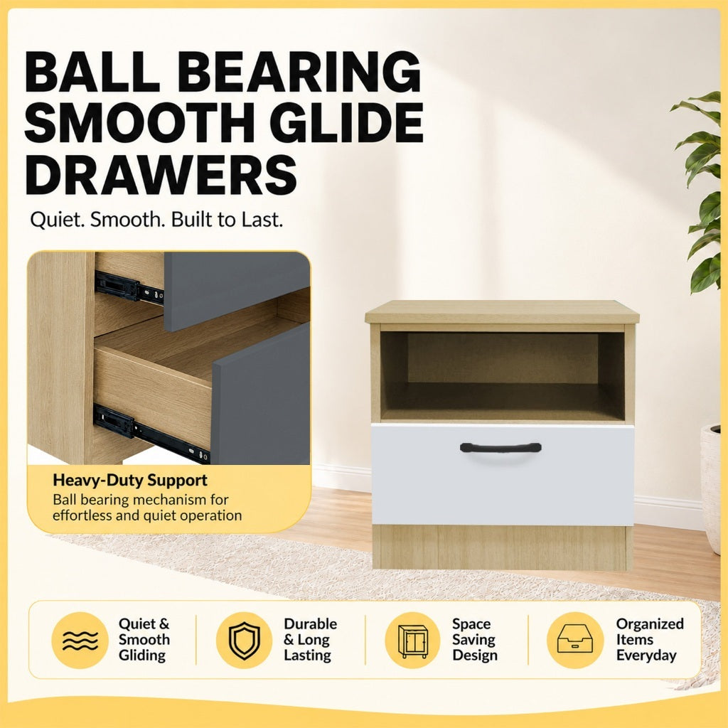 Bary CARB-P2 Certified Board Bedside Table Fully Laminated Back Panel in 6 Colours