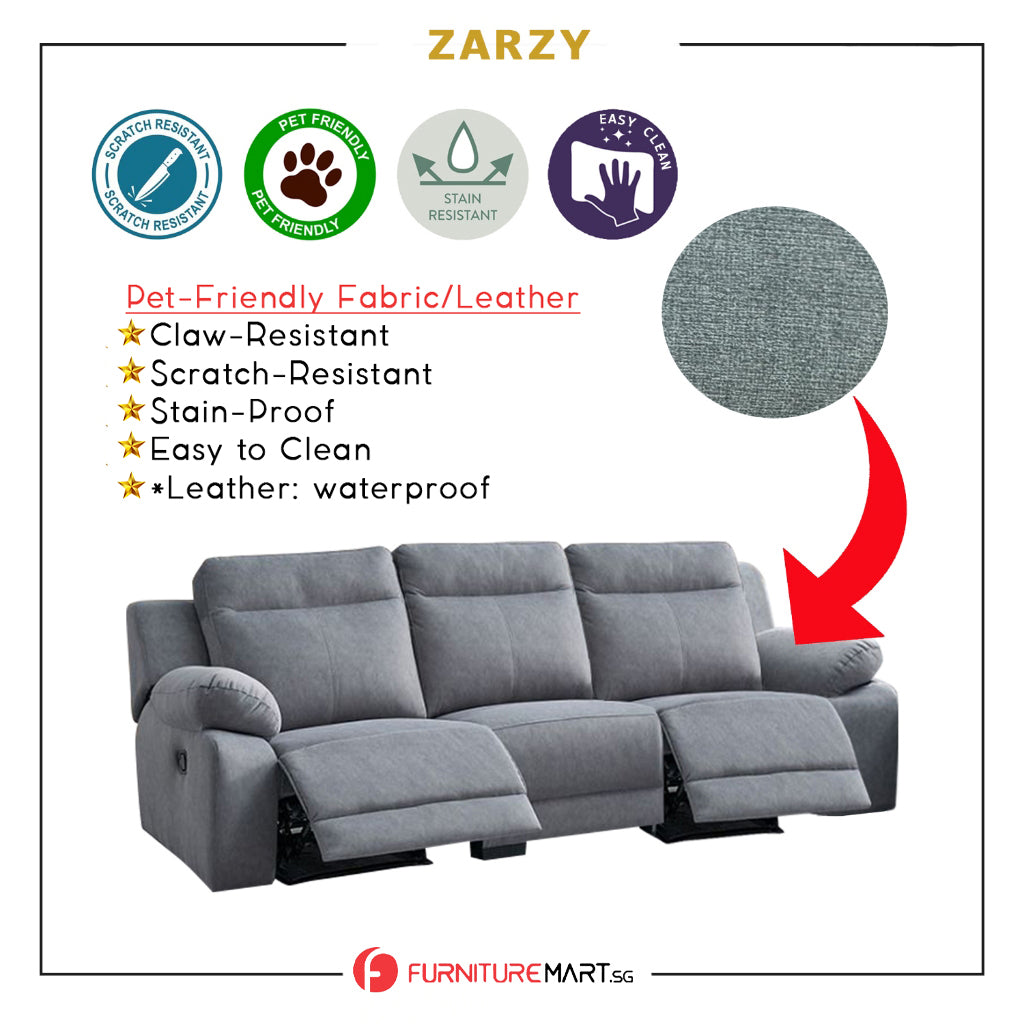 Zarzy 1/2/3-Seater Reclining Sofa Pocketed Spring Claw Resistant Pet-Friendly Fabric/Leather