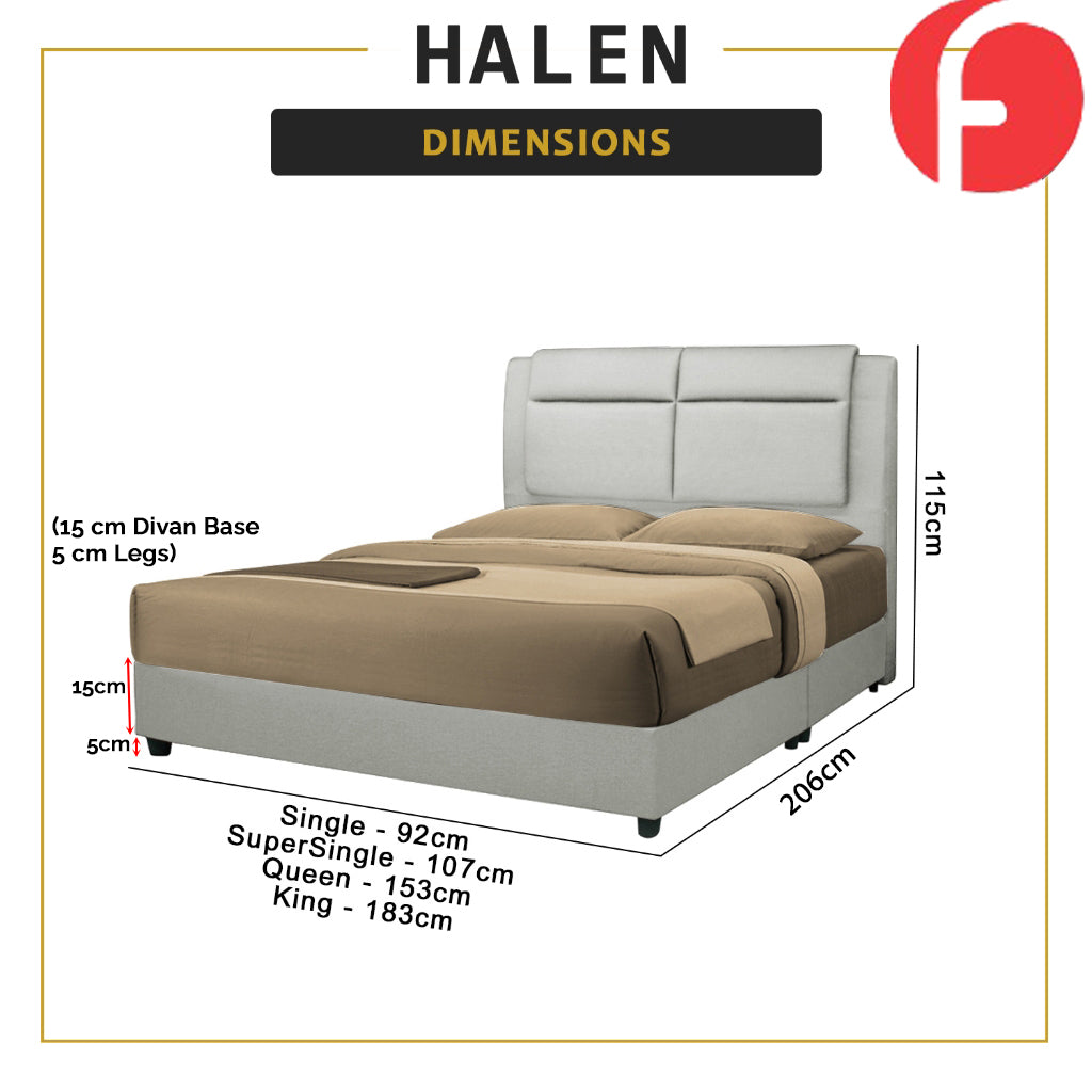 Halen Divan Bed Frame with Foam Padded Headboard w/ Mattress - All Sizes Available