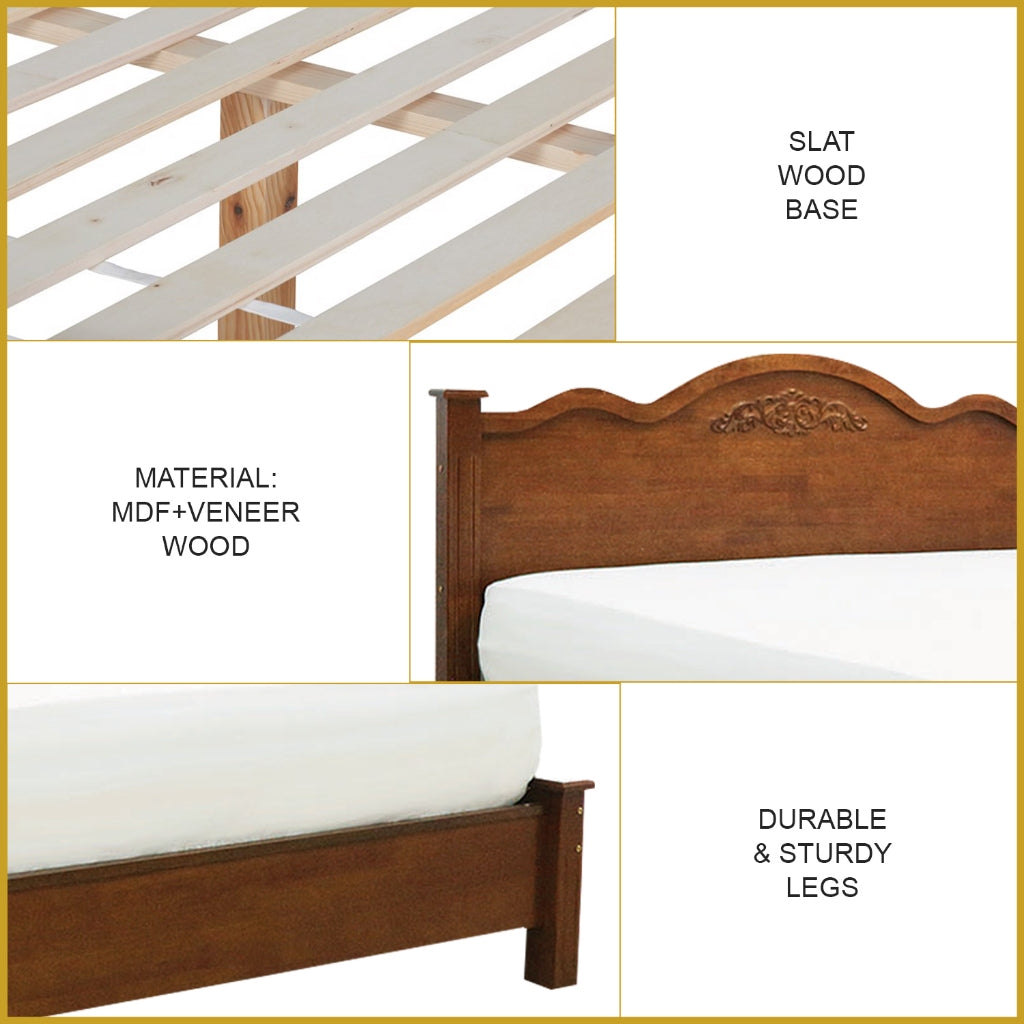 Terie Wooden Bedframe Queen Size In Oak Colour with Mattress Option - MDF+Veneer Wood