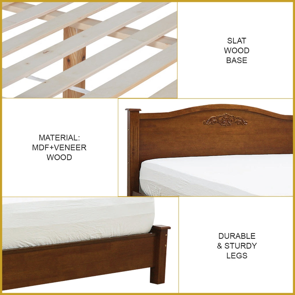 Ursula Wooden Bedframe Queen Size In Oak Colour with Mattress Option - MDF+Veneer Wood