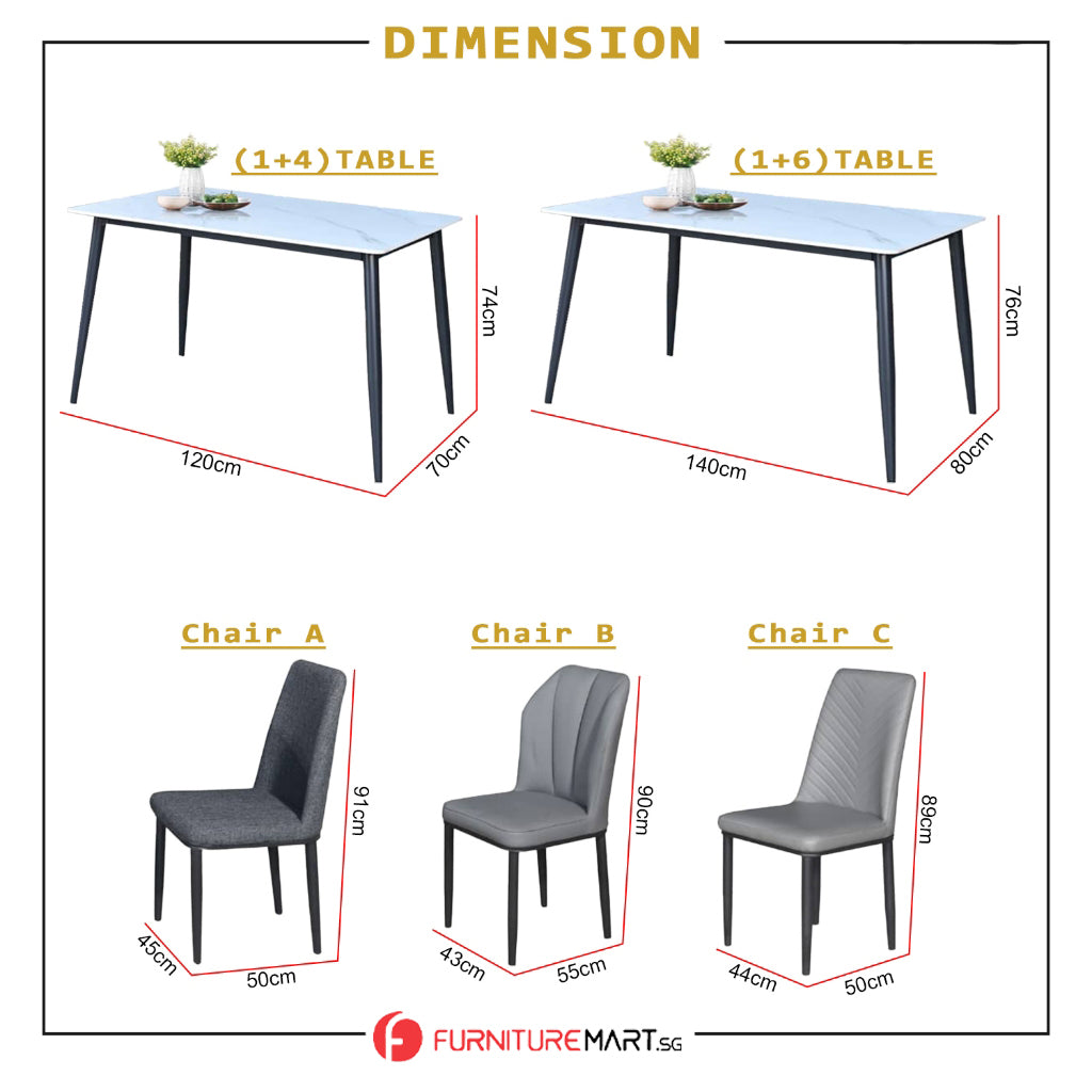 Elba 1+4/1+6 Dining Set Table with Chair Ceramic Table Top with Metal Legs