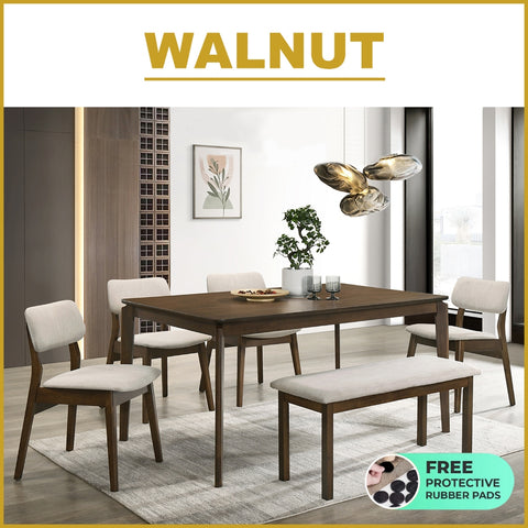 Image of Wilton 4/6 Seater Dining Set w/ Table, Chair & Bench Solid Rubber Wood in 3 Colours