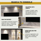 Bianca Hanging TV Console Floating with Display Shelf Cabinet & Built-in Light & Socket