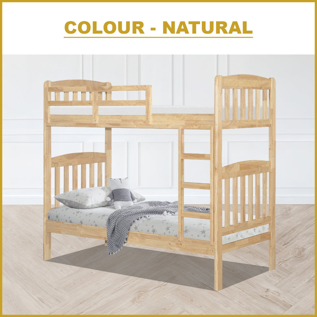 Lincy Single  Bunk Bed Double Decker Bed Frame Solid Rubberwood