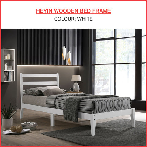 Image of Heyin Single Wooden Bed Frame with Underbed Clearance for Extra Storage - with Mattress Option