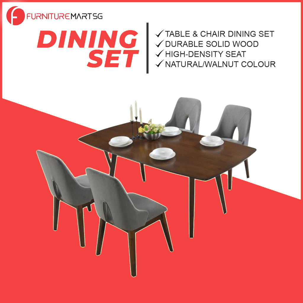 Napoli Solid Wood Dining Set Table with Chair and Bench - Available in Natural and Walnut Colour