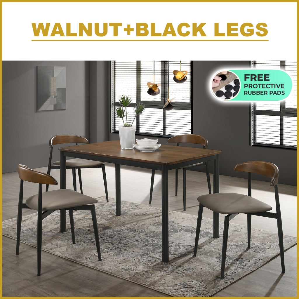Markim 4/6 Seater Dining Set w/ Table and Chair RubberWood + Metal Legs in 2 Colours