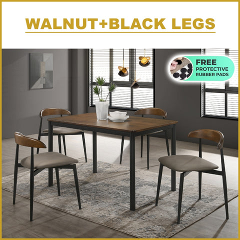 Image of Markim 4/6 Seater Dining Set w/ Table and Chair RubberWood + Metal Legs in 2 Colours