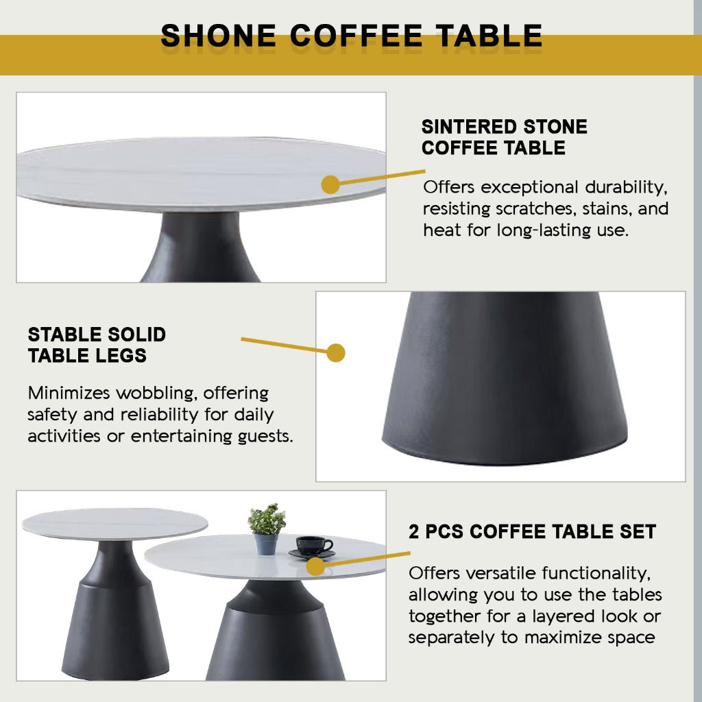 Shone 2 Pcs Set Elegant Sintered Stone Round Coffee Table
