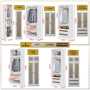 CROATIA Series 1/2/3/4/5 Doors Wardrobe Rattan Design with Drawers and Top Cabinet