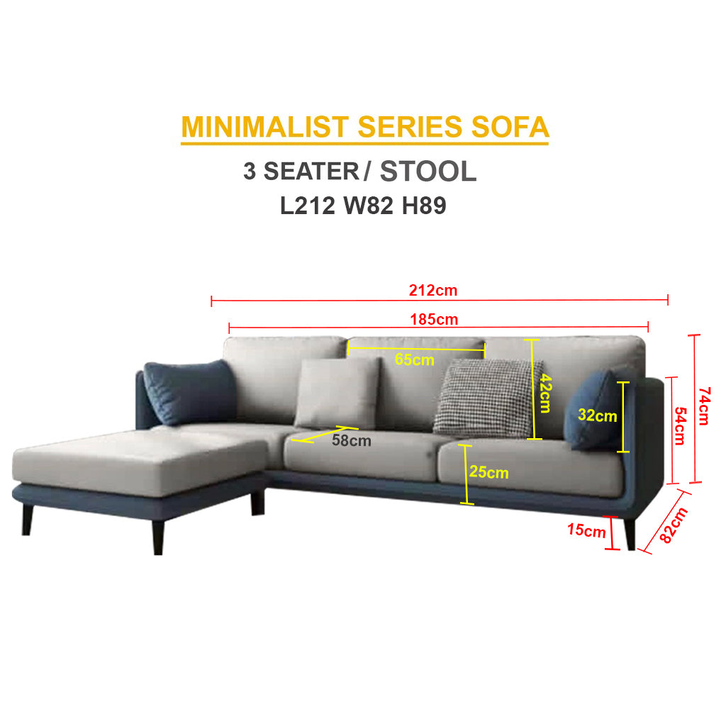 Malmo Minimalist Series Fabric/Faux Leather Sofa 1/2/3/4 and Stool Seaters in 6 Colors