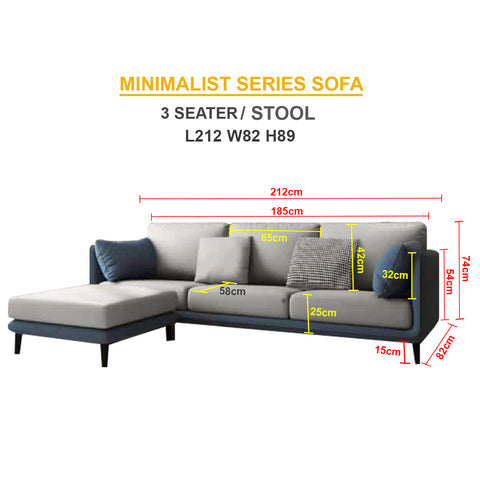 Image of Malmo Minimalist Series Fabric/Faux Leather Sofa 1/2/3/4 and Stool Seaters in 6 Colors