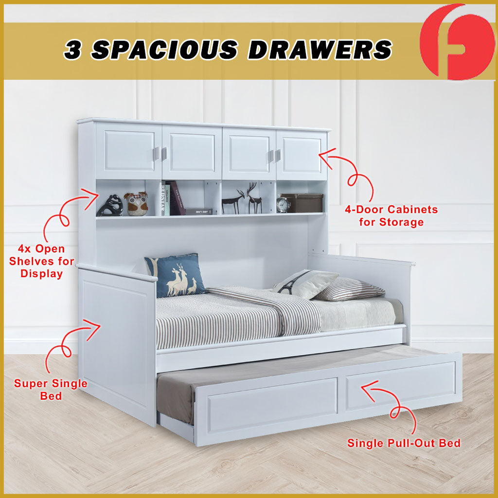 Lanna Super Single Pull-out Bed Bed Frame with Display Shelf, Cabinet