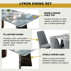 Lyron 1+6 Dining Set Marble Table with PU Leather Chair