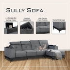 Sully 3/4-Seater L-Shaped Sofa with Storage w/ Scratch Resistant Pet-Friendly Option