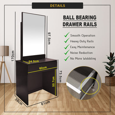 Image of Ritch Dressing Table With Free Stool Laminated Smooth Gliding Drawer In 6 Colours