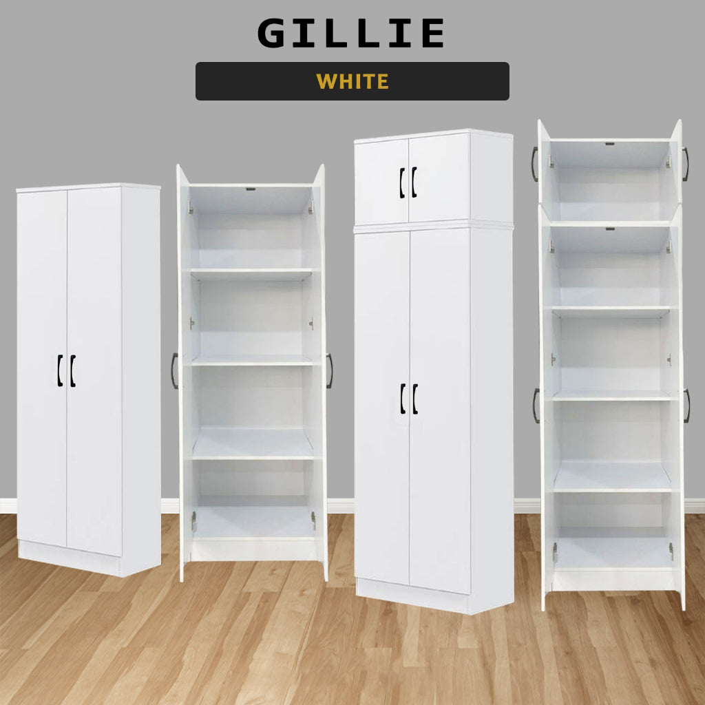 Gillie Series 2 Doors Tall Wardrobe with Top Cabinet Fully Laminated Back in 6 Colours