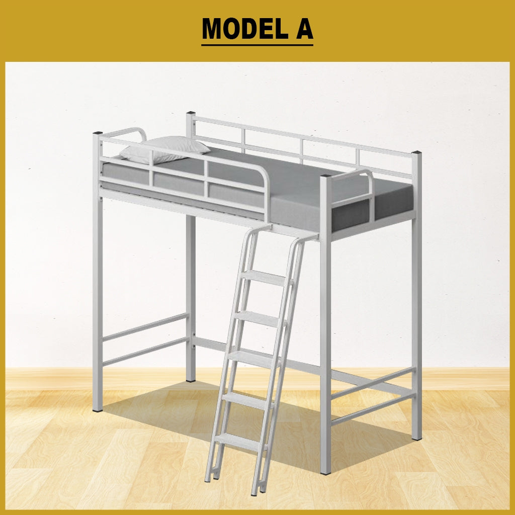 Laura Single Metal Bunk Bed Frame or Loft Bed Style in White Colour - with Mattress