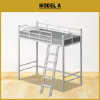 Laura Single Metal Bunk Bed Frame or Loft Bed Style in White Colour - with Mattress