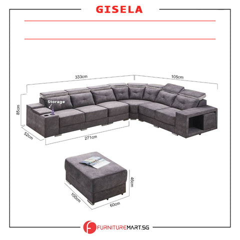 Image of Gisela Corner Set Sofa Water Resistant Fabric in Grey Colour