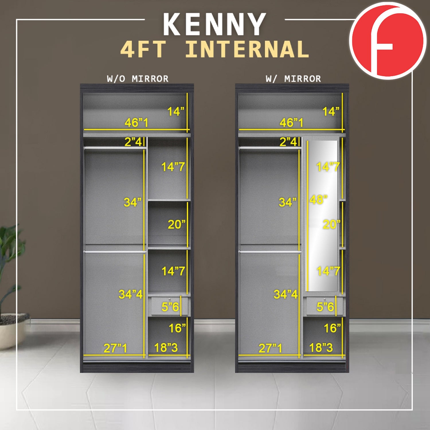 Kenny Series Door A - 4FT-8FT Sliding Door Wardrobe