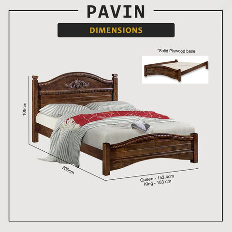 Image of Pavin Queen/King Solid Rubberwood Bed Frame in Walnut Colour - With Mattress Option