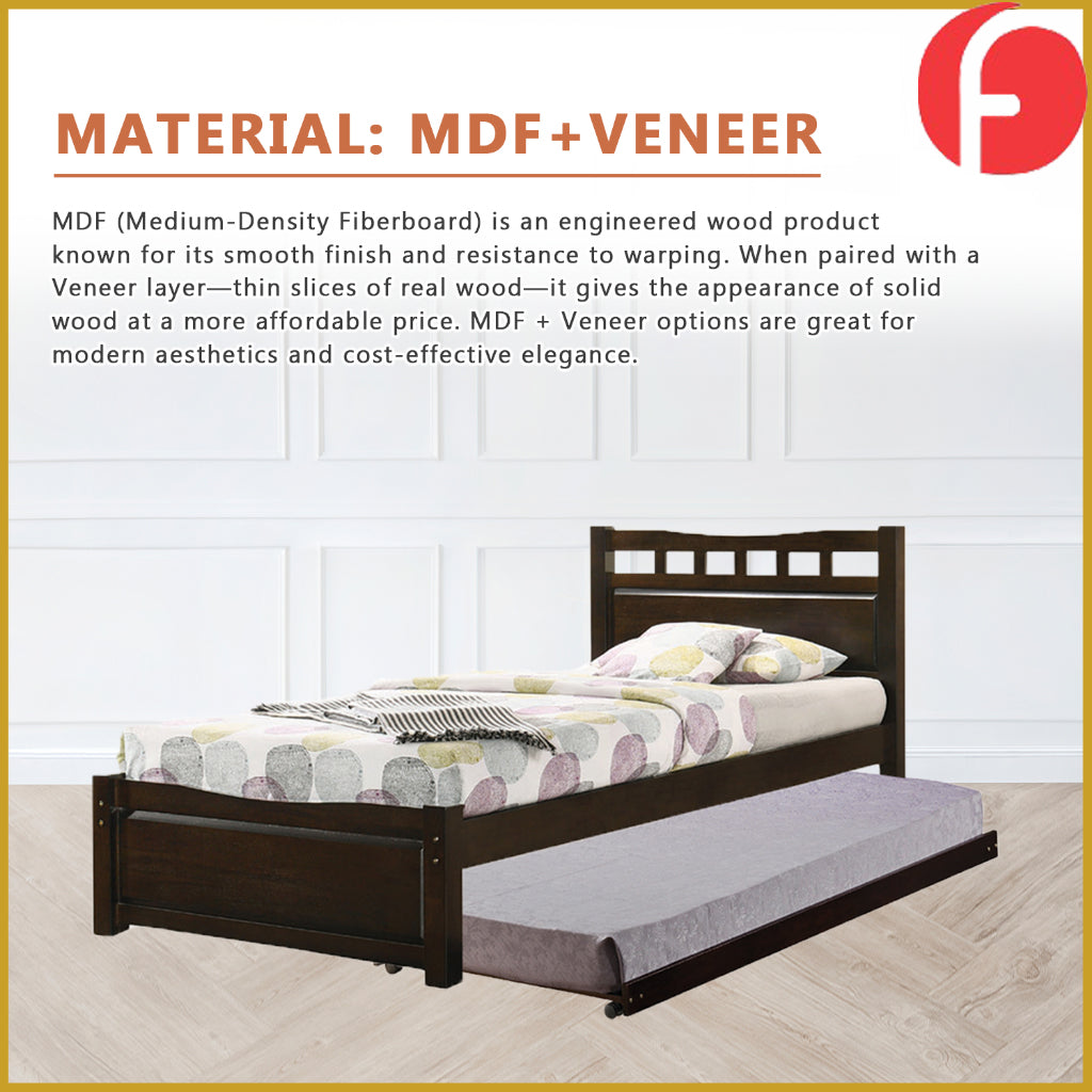 Frankie Single Pull-Out Bedframe MDF + Veneer Solid Wood Slatted Base  w/ Mattress Option