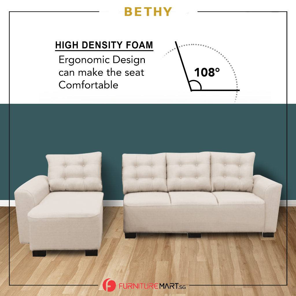 Bethy 4-Seater L-Shaped Sofa with Chaise High Density Foam w/ PetFriendly Options