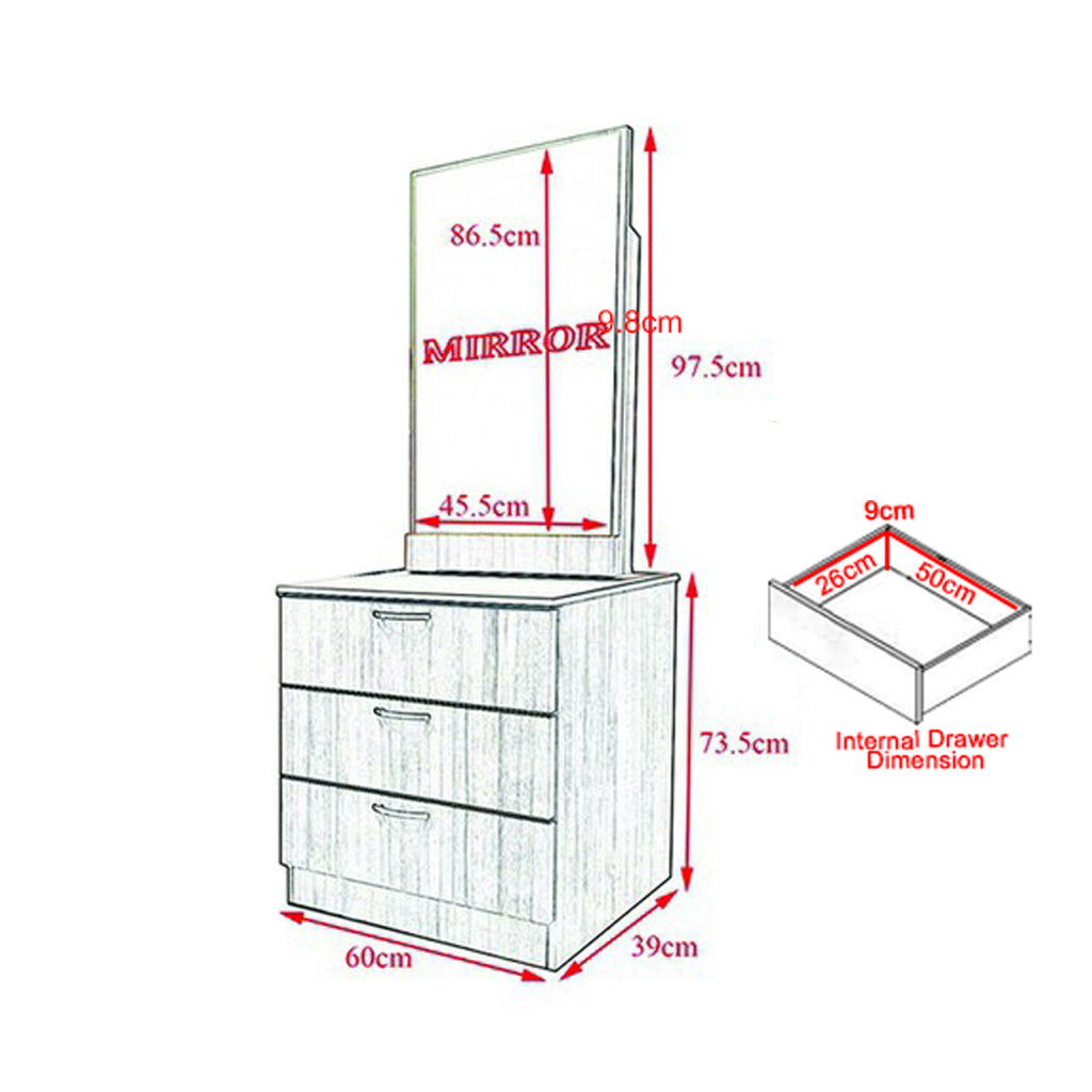 Pratio Dressing Table With Mirror In Walnut And White Wash