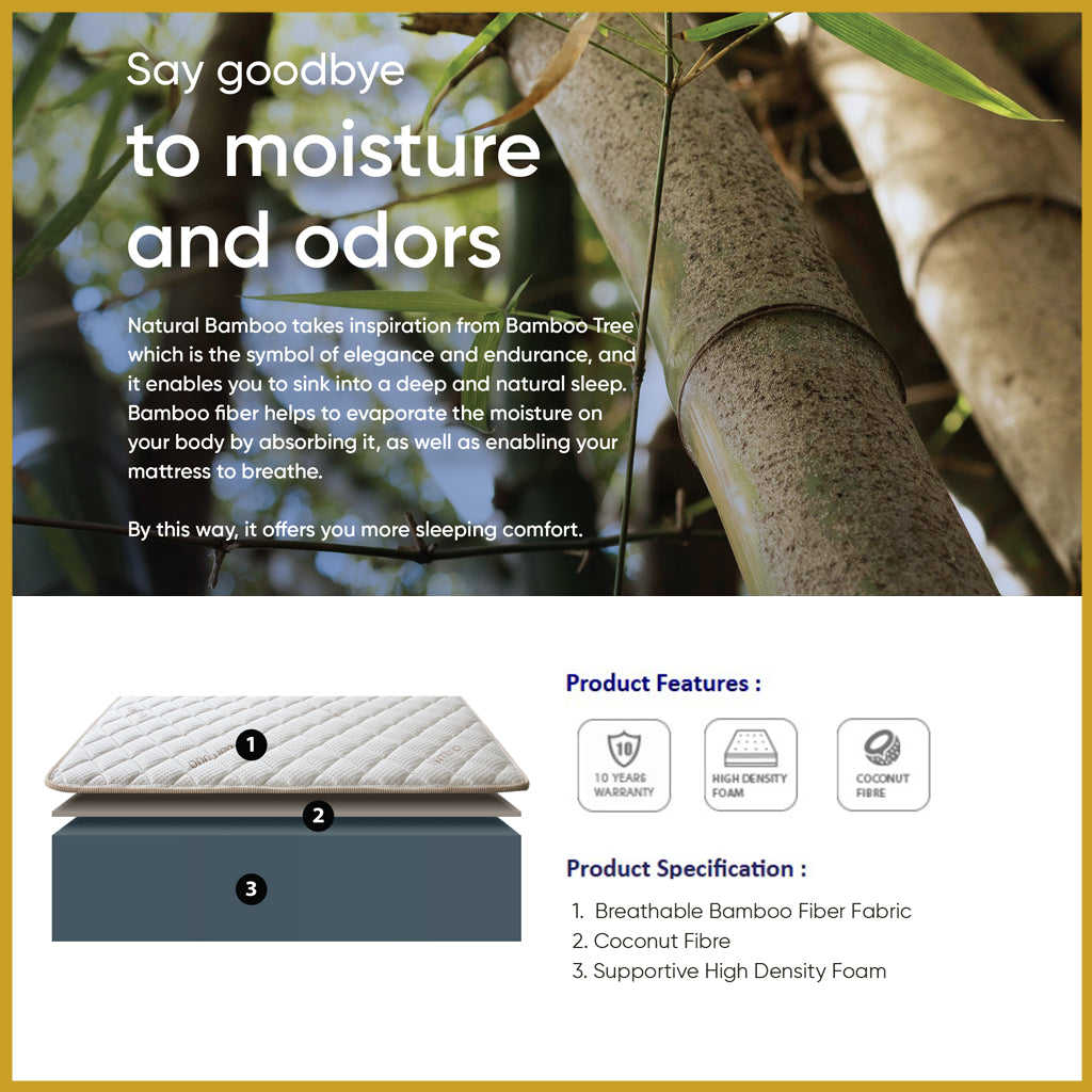 Honey Natural Bamboo 10" Natural Coconut Fibre Bamboo Fabric Mattress - All Sizes