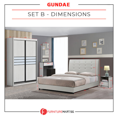 Image of Gundae Bedframe, Wardrobe, Dresser, Bedside Table Bedroom Set in 2 Colour. All Sizes Available