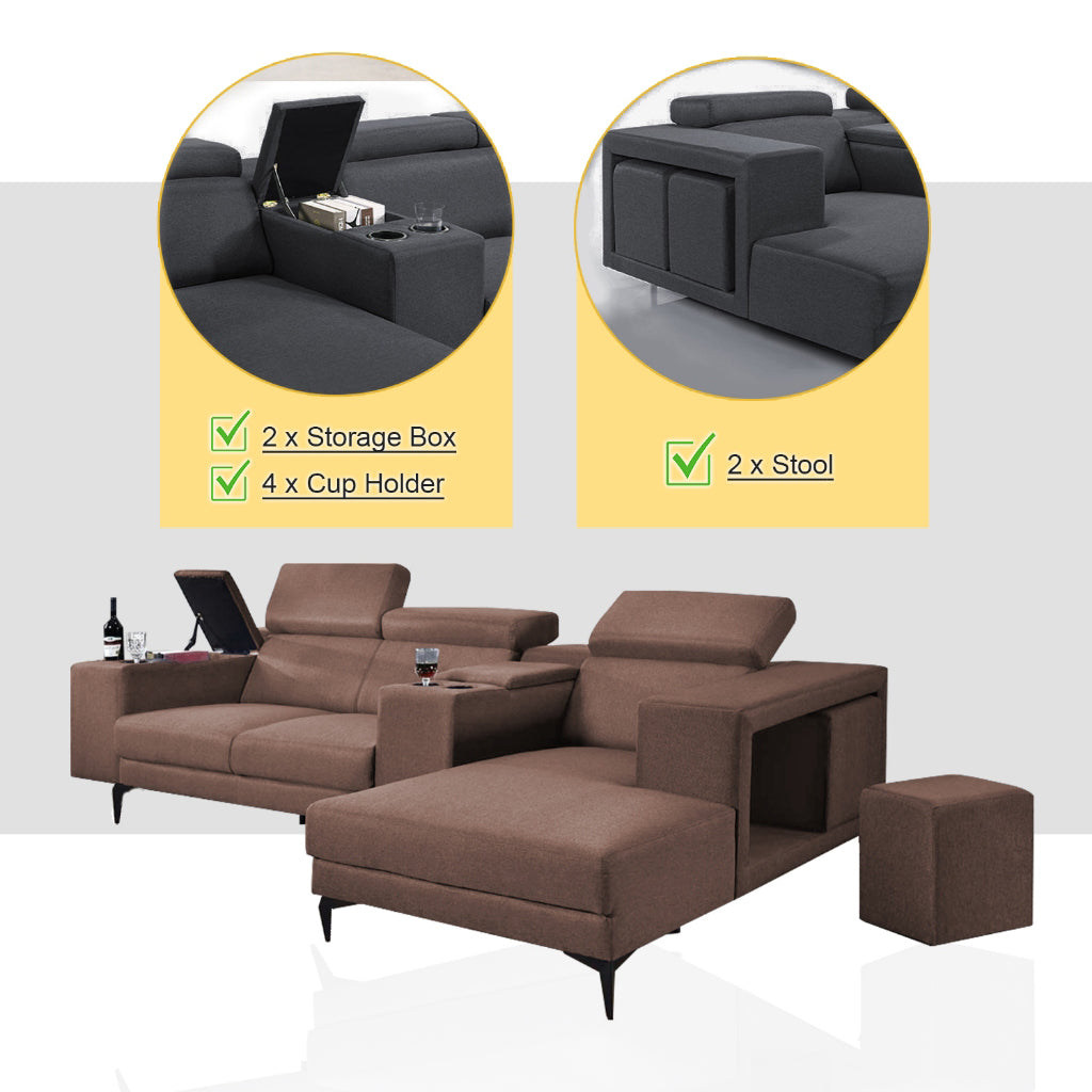 Sammy L-Shaped Sofa with Stool & Storage Upholstered w/ Pet-Friendly Option