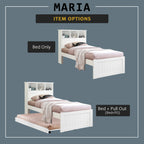 Maria Pull-Out Bed Single, Super Single Solid Rubberwood Bed Frame w/ Mattress Option