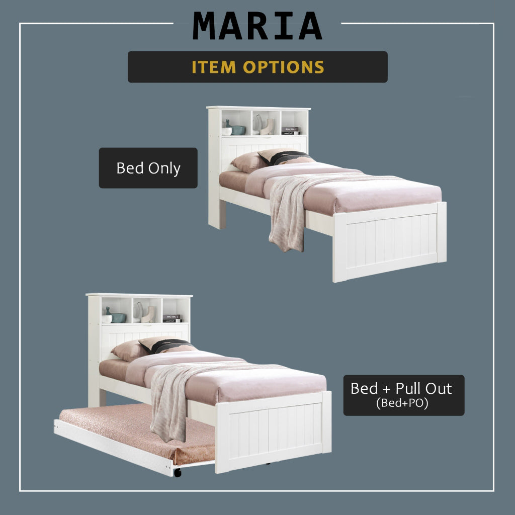 Maria Pull-Out Bed Single, Super Single Solid Rubberwood Bed Frame w/ Mattress Option