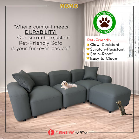 Image of Momo Modular Sofa Pet-Friendly Scratch Resistant Leather Look Tec Fabric in Ivory or Grey