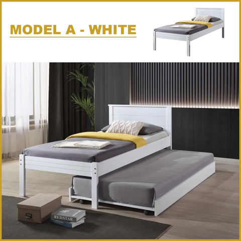 Image of Marla Solid Rubberwood Bed Frame Flat Plywood Base with Pull-out Bed w/ Mattress Option