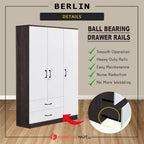BERLIN Series 1/2/3/4/5 Doors Tall Wardrobe with Drawers and Top Cabinet in 6 Colours