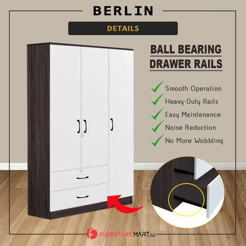 BERLIN Series 1/2/3/4/5 Doors Tall Wardrobe with Drawers and Top Cabinet in 6 Colours