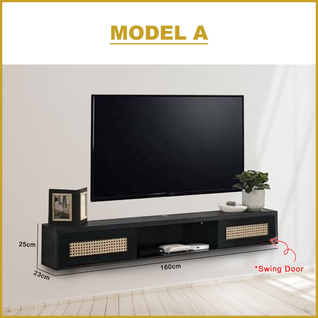 Sombra Model A Floating TV Console Wall Mounted in Black Color