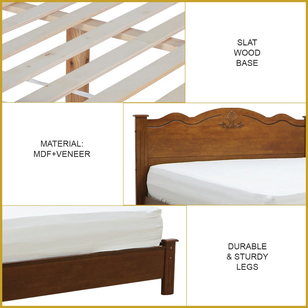Mikky Wooden Bedframe Queen Size In Oak Colour with Mattress Option - MDF+Veneer Wood