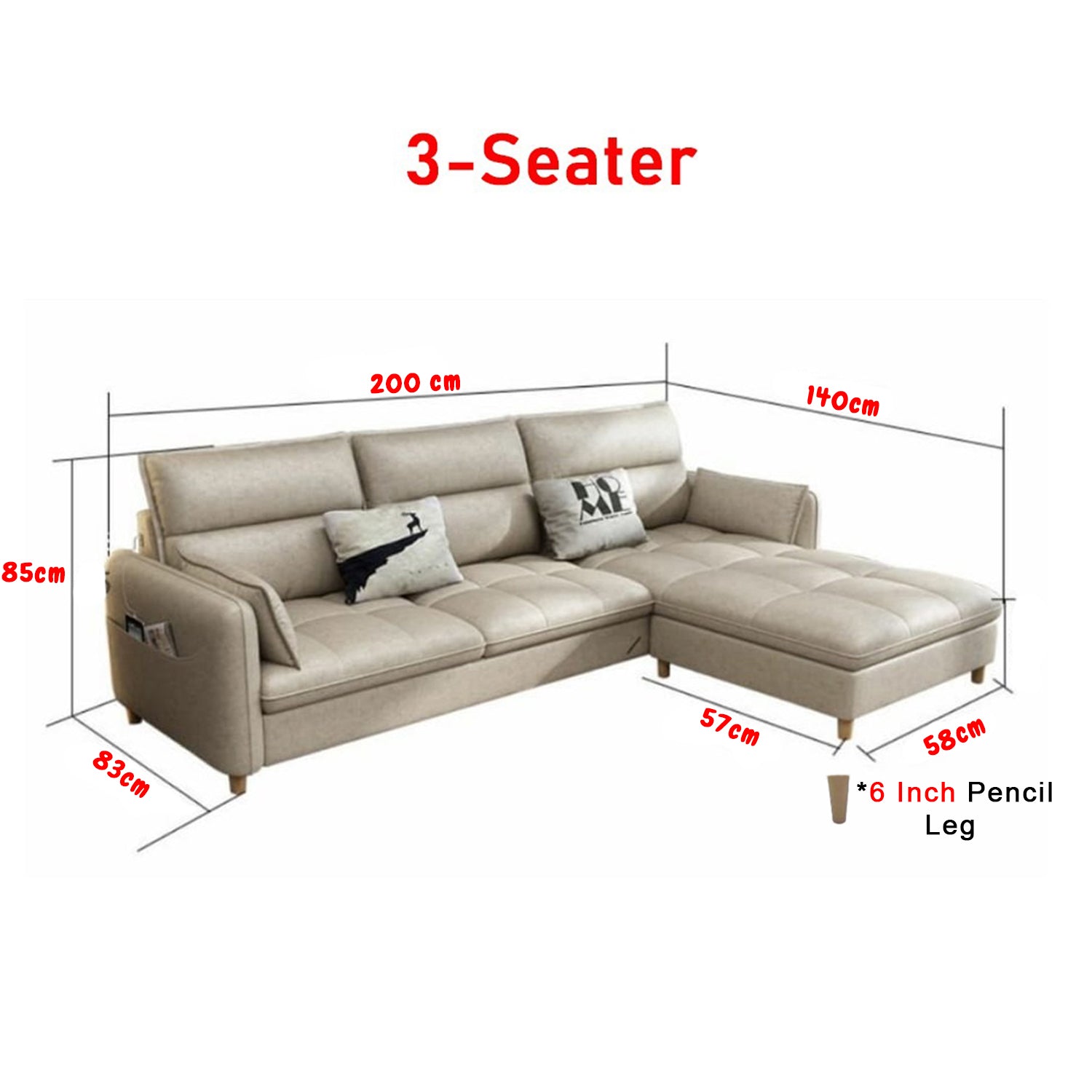 Consadole 3/4 Seater Leather Sofa Set With Ottoman In 5 Colours