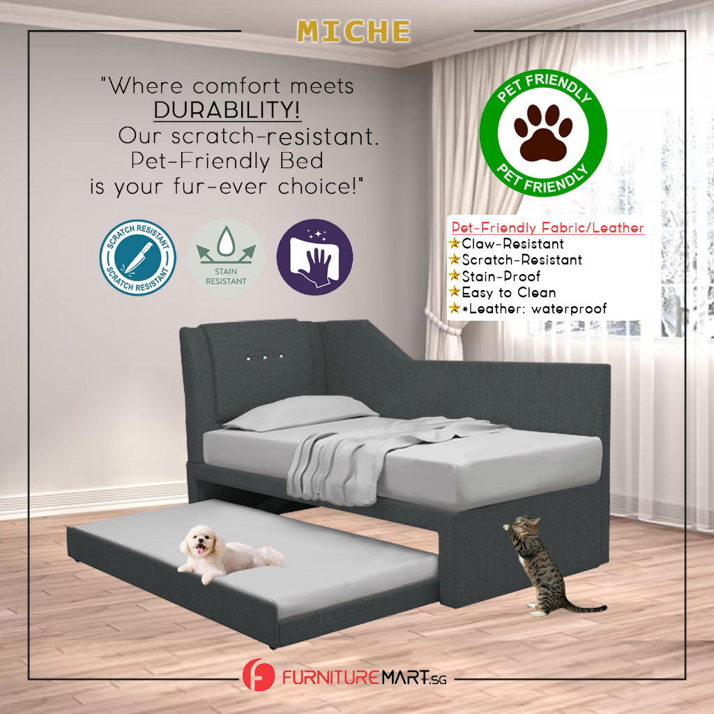 Miche Single/Super Single Pull-Out Bed Frame in Faux Leather or Pet-Friendly Fabric